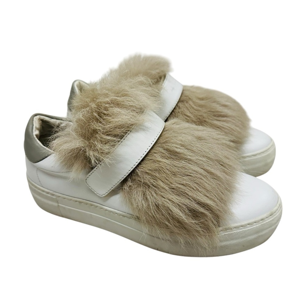 Moncler Victoire Sneakers Shoes women’s Size 7 Real Fur Trim Slip-On White